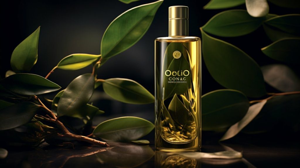 Virgin olive oil in a glass bottle